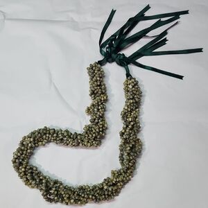 Green Multi-Strand Necklace with Beads and Tassel